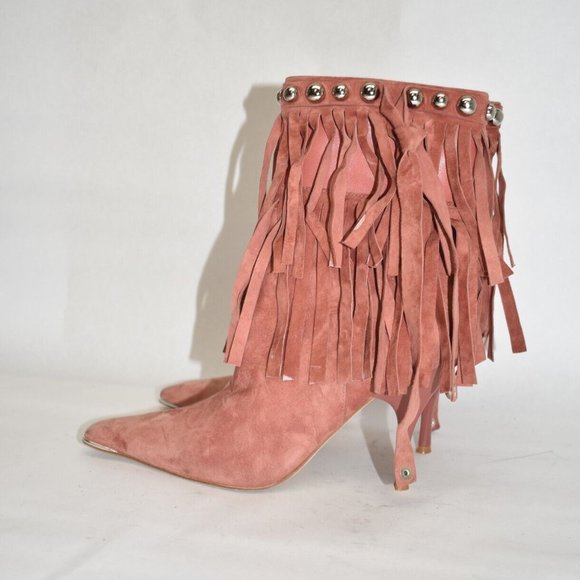 $250 Jeffrey Campbell Trotting Ankle Boot FRINGE SILVER STUD SUEDE ROSE 8 (ME34) - Picture 5 of 7